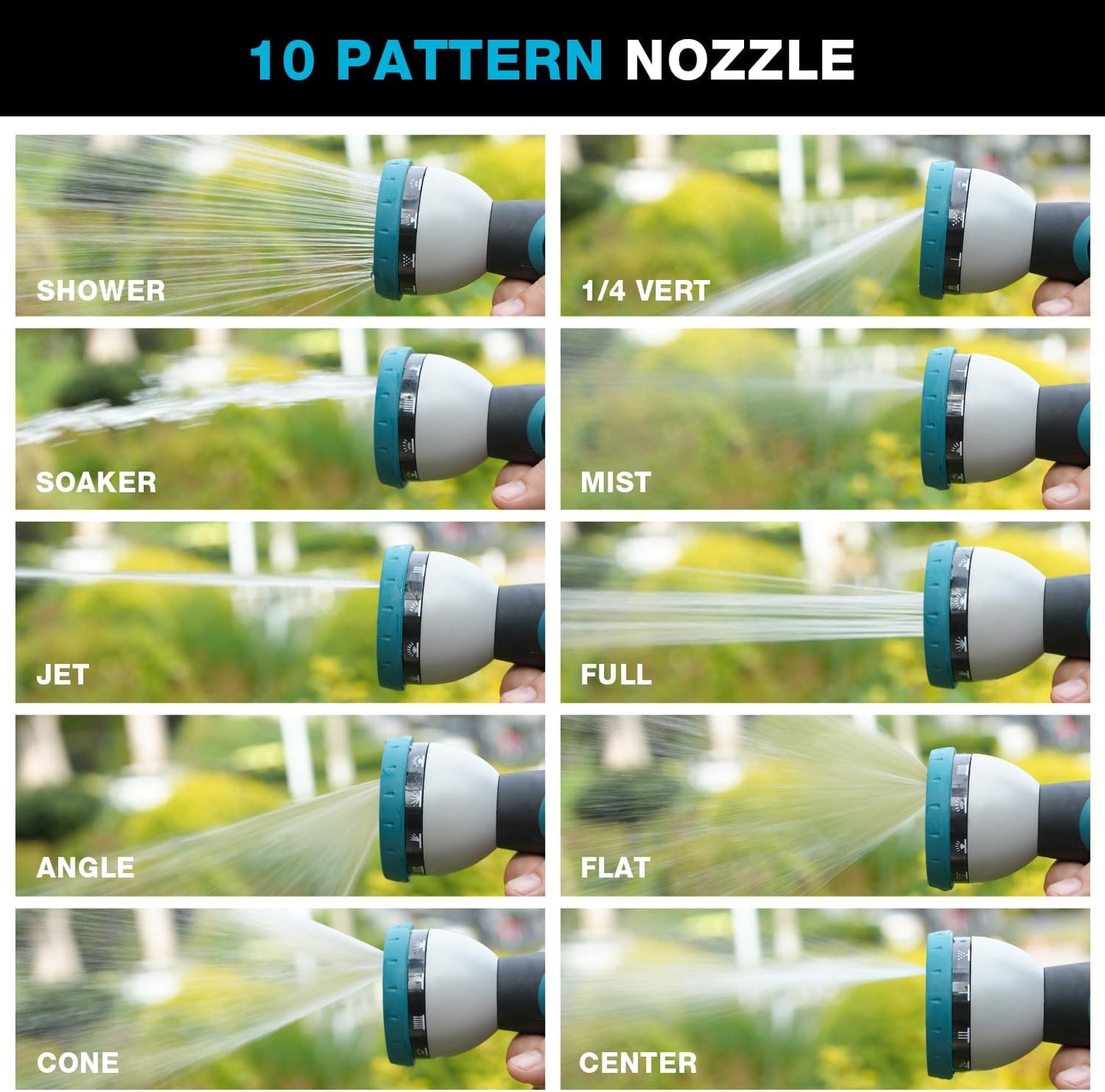Besiter Garden Hose Nozzle Sprayer: 2 Pack 10 Watering Patterns Spray Nozzles Heavy Duty Metal Hose Head Hose Attachment, Thumb Control On Off Valve