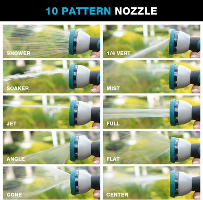 Besiter Garden Hose Nozzle Sprayer: 2 Pack 10 Watering Patterns Spray Nozzles Heavy Duty Metal Hose Head Hose Attachment, Thumb Control On Off Valve