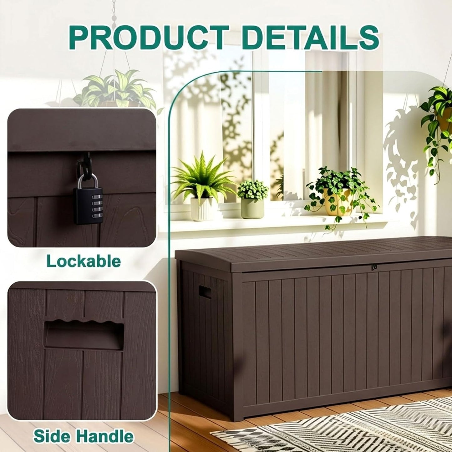 EHHLY Outdoor Storage Box Large-120 Gallon Deck Box with Hydraulic Pistons&Lockable Secure, Waterproof Resin Package Delivery Box for Outside Porch, Curbside, Patio, Home