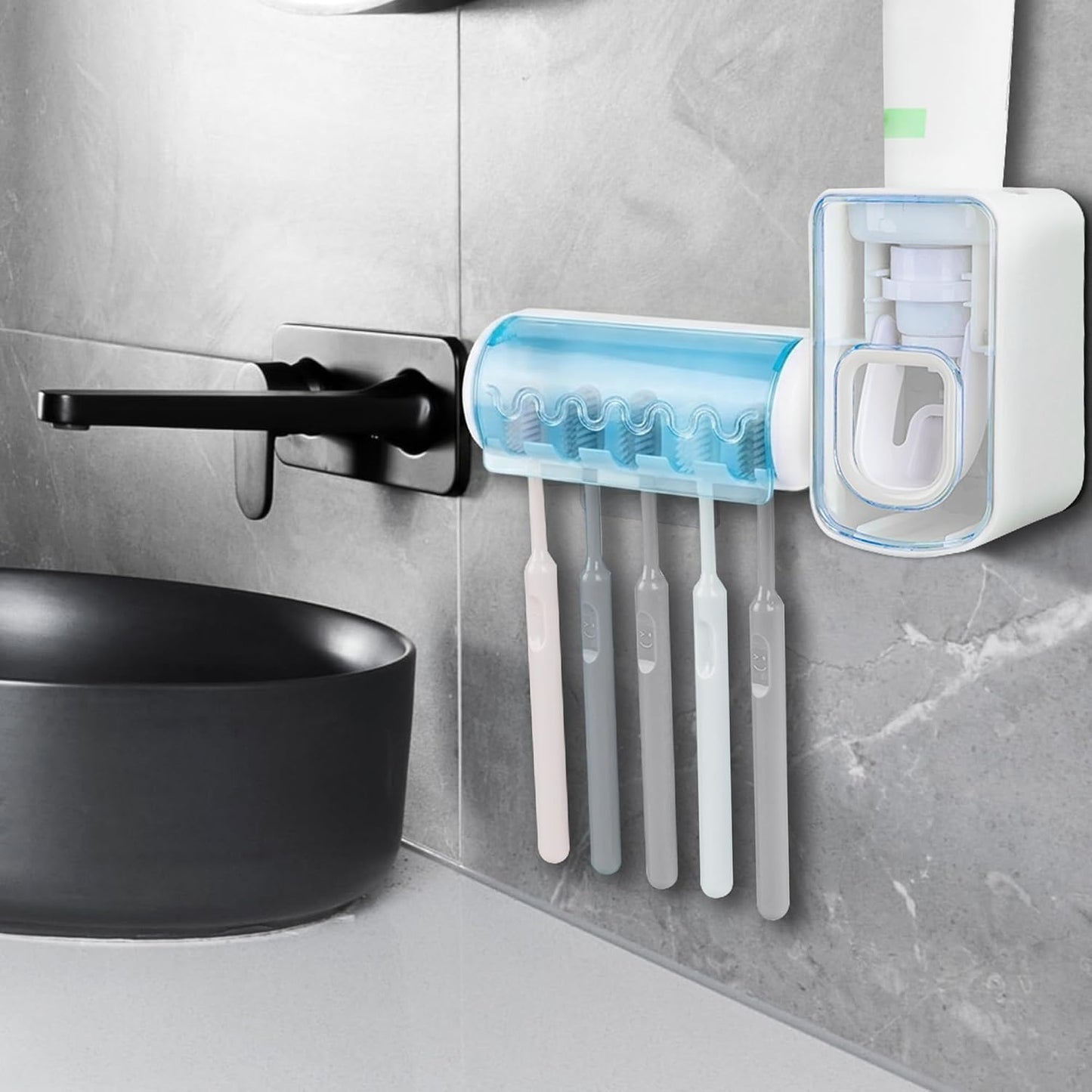 1 PCS Self Adhesive Toothbrush Holder with Cover for Bathroom, 5-Slot Wall Mounted Toothbrush Organizer Rack for Shower, Dorm, Cabinet