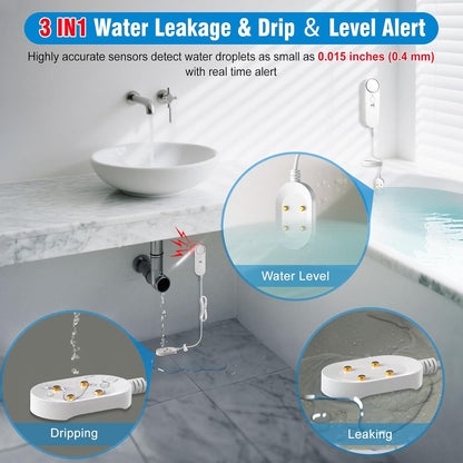 Daytech 3in1 Water Alarm for Basements with 6.5ft Detection Cable, Water Sensor for Bathroom, Water Leak Detectors for Home/RV/Kitchen,Sump Pump Alarm for Water Heater/Washing Machine/Sink (2 Pack)