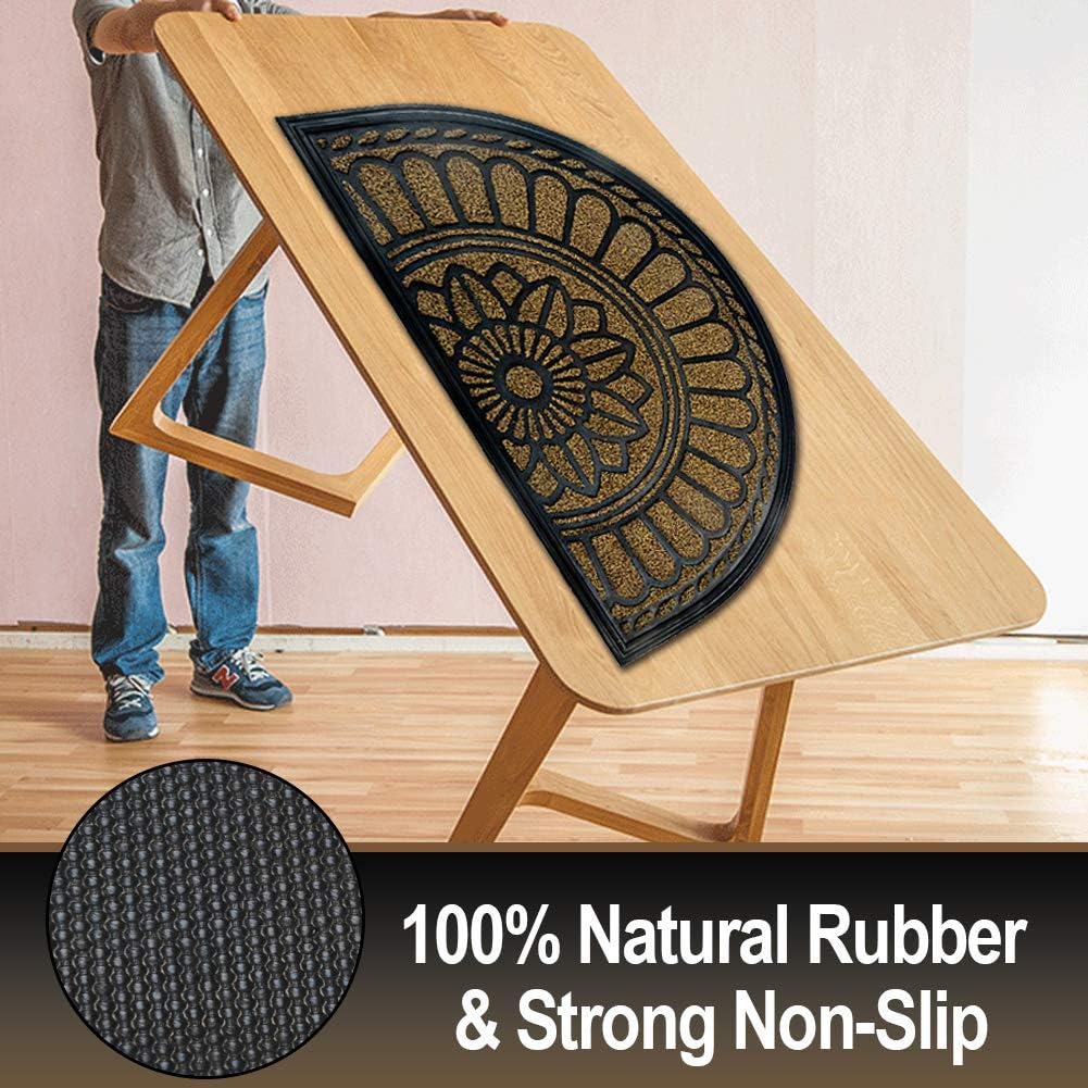 Mibao Front Door Mat Indoor Outdoor Entrance, Semicircular Entrance Mat, Half Round Waterproo Non-Slip Durable Rubber Door Mats, Low Profile Heavy Duty Doormat for Garage, Patio, 30" x 18", Yellow