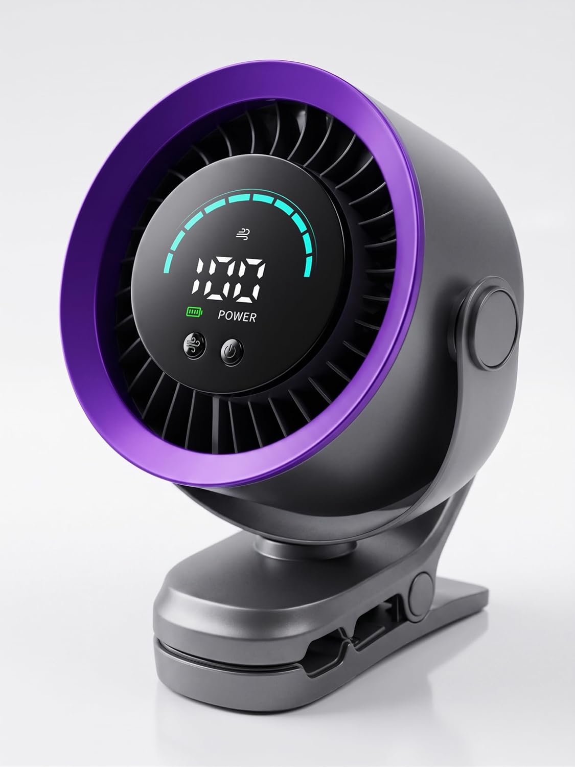 Portable Clip-On Fan, 100-Speed Rechargeable Battery Desk Fan with LED Display, 9000 RPM Strong Airflow & Ultra Quiet, 17-Hour Mini USB Fan for Stroller, Camping, Travel & Treadmill (Grey)