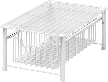 Simple Houseware Stackable 2 Tier Sliding Basket Organizer Drawer, Chrome