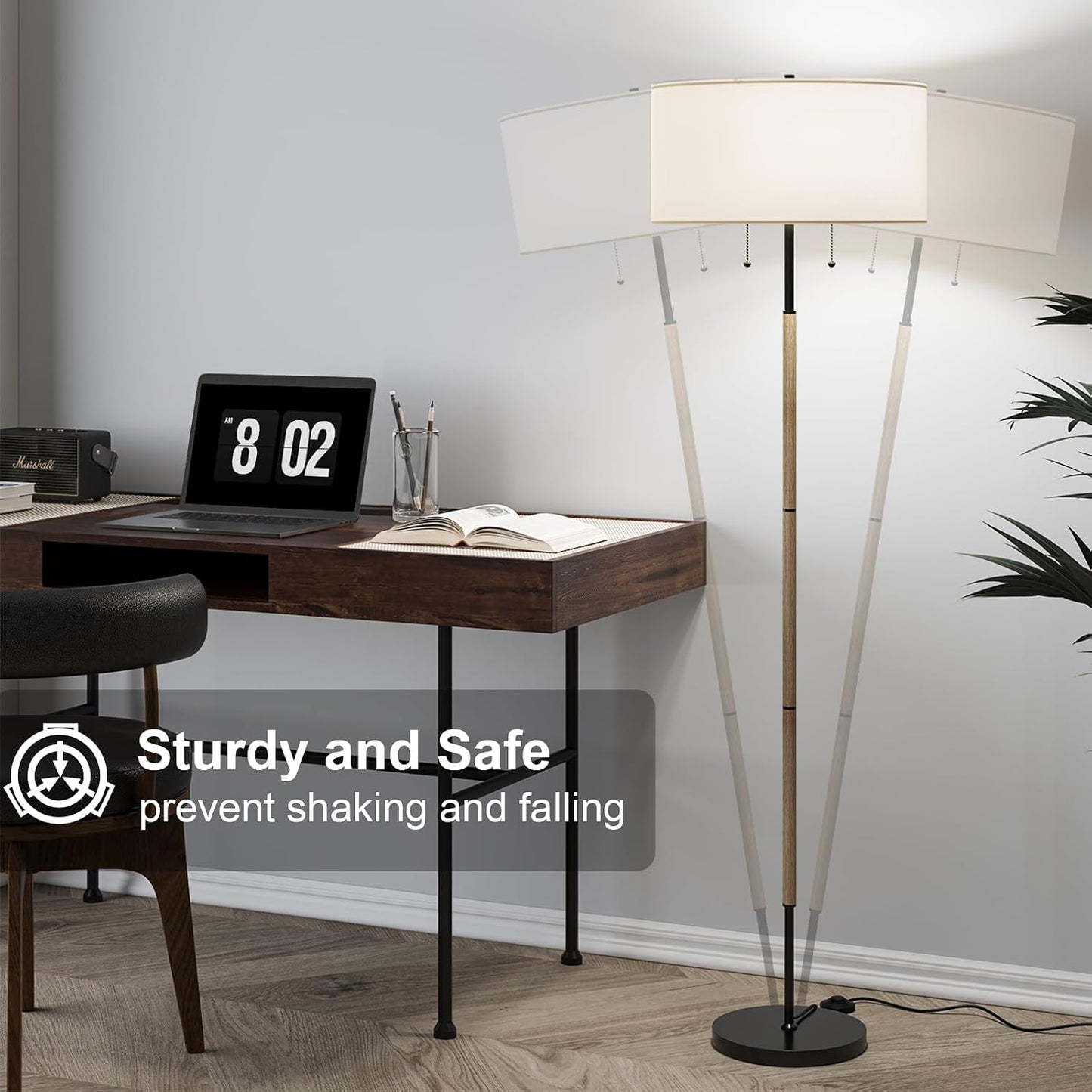 Karjoefar 2-Light Floor Lamp, Mid Century Floor Lamp with White Fabric Shade, Standing Lamp Tall Lamp for Living Room Bedroom, 3 Color Temperatures 9W Bulb Include