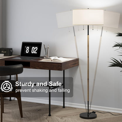 Karjoefar 2-Light Floor Lamp, Mid Century Floor Lamp with White Fabric Shade, Standing Lamp Tall Lamp for Living Room Bedroom, 3 Color Temperatures 9W Bulb Include