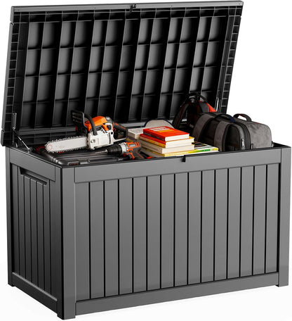 DRATO 180 Gallon Outdoor Storage Box, Large Waterproof Deck Box, Lockable Resin Storage Container with Reinforced Support for Patio Cushions, Garden Tools, UV-Resistant Outdoor Chest（Black，180 Gallon）