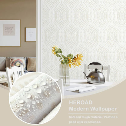 Heroad Boho Peel and Stick Wallpaper Beige Renter Friendly Wall Paper Peel and Stick Modern Contact Paper Neutral Geometric Wallpaper for Bedroom Bathroom Cabinets Decor Vinyl Waterproof 17.3"x78.7"