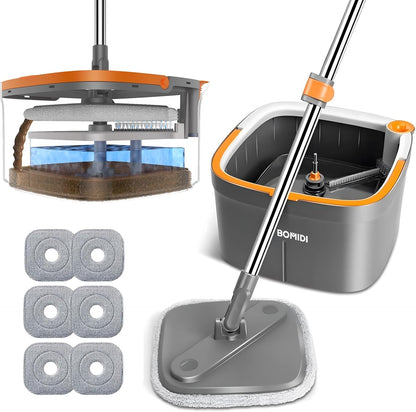 Mop and Bucket Set, Spin Mop with Separate Dirty Water System, Deep-Cleaning Mops for Floors, Versatile Mops for Walls