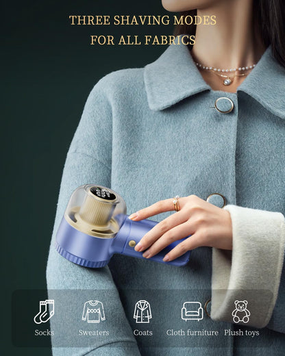Fabric Shaver, 𝟮 𝗶𝗻 𝟭 Rechargeable Lint Remover with Brush, Large Sweater Shaver with Digital Display, 3 Speeds Lint Shaver, 6-Leaf Blades Lint Remover for Clothes, Sofa, Bedding, White