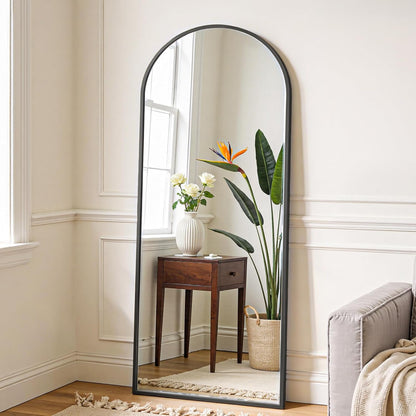 OLIXIS 64"x 21.5" Arched Mirror Full Length, Full Body Mirror with Stand, Hanging or Leaning for Wall, Floor Standing with Shatter-Proof Glass for Bedroom, Living Room, Long, Black