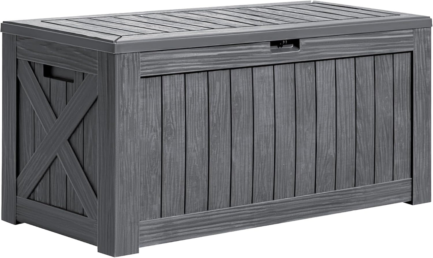 Greesum 120 Gallon Deck Box, Resin Outdoor Storage Container for Patio Furniture, Garden Tools, Pool Accessories, Weatherproof, Lockable, Black