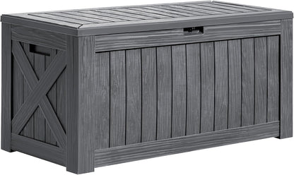 Greesum 120 Gallon Deck Box, Resin Outdoor Storage Container for Patio Furniture, Garden Tools, Pool Accessories, Weatherproof, Lockable, Black