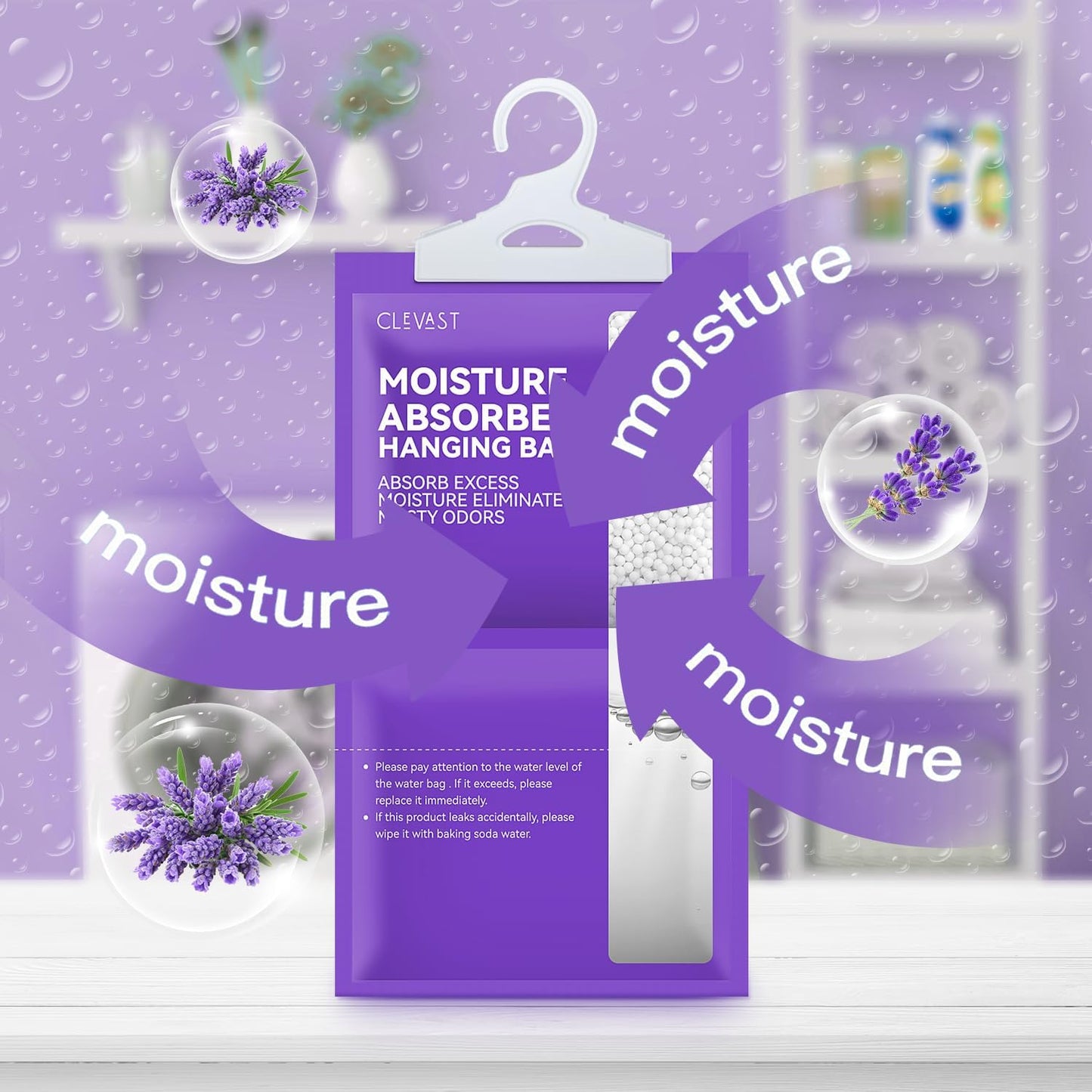 CLEVAST Moisture Absorbers Packets 10 Pack, Dehumidifier Bags for Closet, Scented Hanging Humidity Absorber in Wardrobes, Bedrooms, Bathrooms (Jasmine)