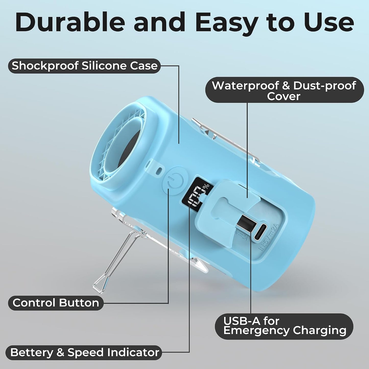 AMACOOL Portable Waist Fan Clip On, MAX 40H Work Time, 10000mAh Rechargeable Wearable Shirt Fan with Light, 16000RPM Powerful 5 Speed Belt Fans Personal Cooling Fans for Outdoor Jobsite Camping Travel