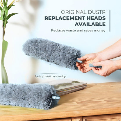 Gütewerk Extendable Microfiber Duster, 55 Inch - Feather Dusters for Cleaning Ceiling Fans, Blinds, Baseboards & High Ceilings - Washable, Electrostatic, 360° Bendable Head, Stainless Steel Pole