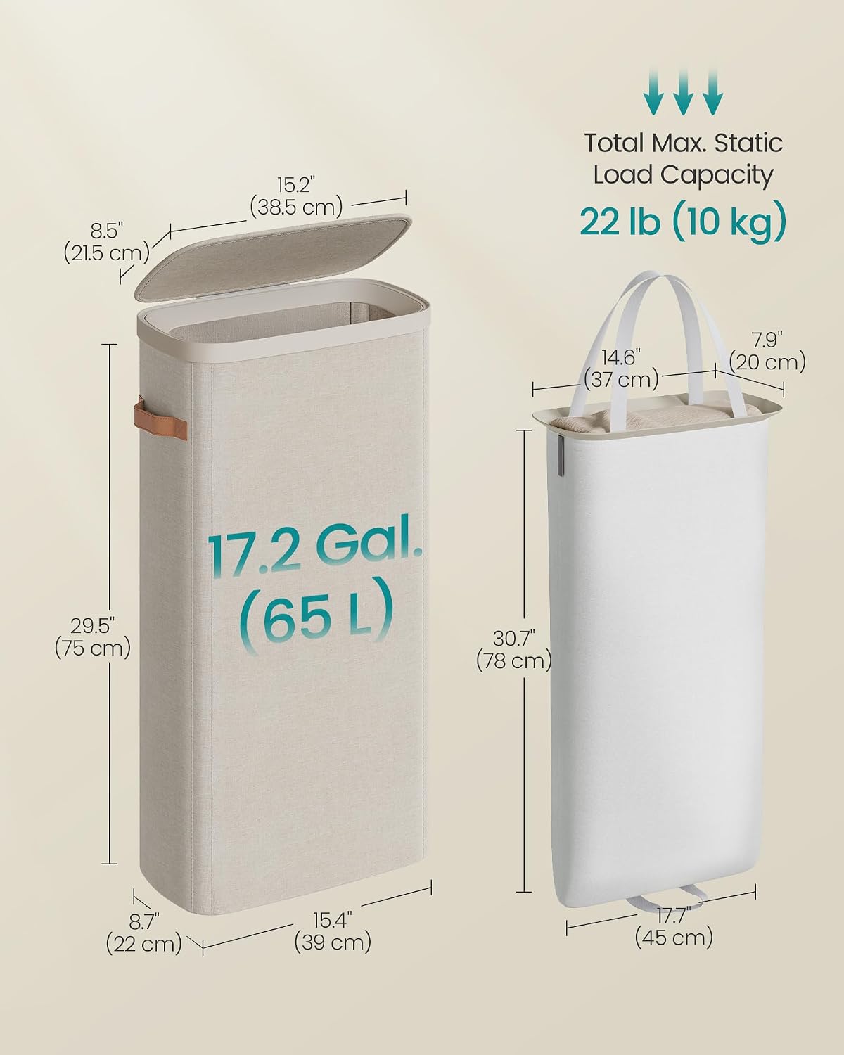 SONGMICS Laundry Basket, 50.2 Gal. Laundry Hamper, 3 Compartments, Easy Assembly, with Lid and Handles, Removable Liners, 25.2 x 15.7 x 29.5 Inches, Cappuccino Beige ULCB814LH01
