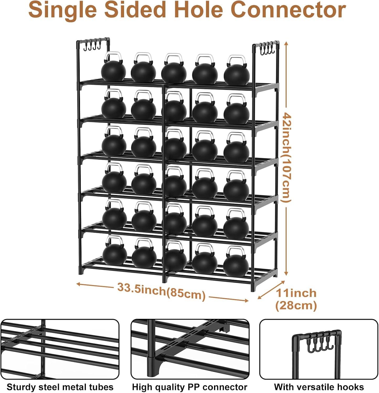 3 Row 4 Tier Long Shoe Rack, Black Metal Stackable Shoe Shelf with Multifunctional Hooks, Shoe Storage Hold 24-30 Pairs, Space Saving Shoe Organizer for Closet,Wide Shoe Rack