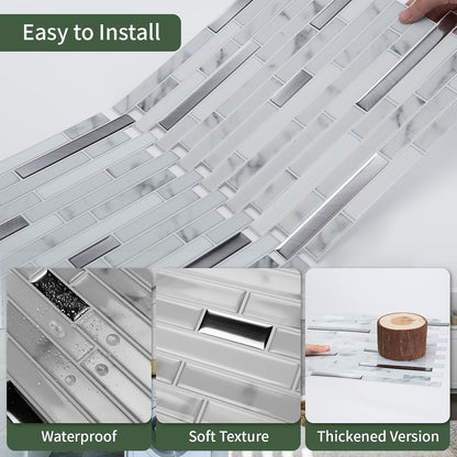 LONGKING 10-Sheet Extra Thick Peel and Stick Backsplash Tiles, Waterproof Kitchen Backsplash Peel and Stick Tile, Self-Adhesive Backsplash for Kitchen, Beige & White