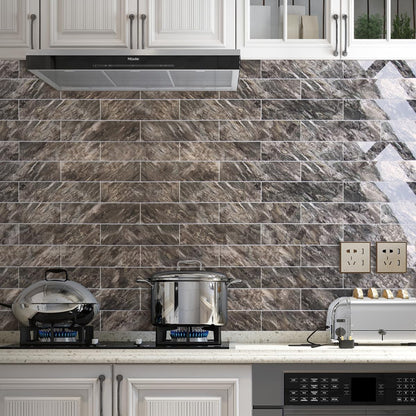 AULIGET 40-Piece Polished White Marble with Gold Peel and Stick Backsplash Wall Tiles, 3" x 12" PVC Faux Stone Stick on Tiles for Backsplash Kitchen, Bathroom, Laundry Room, Camper, Fireplace