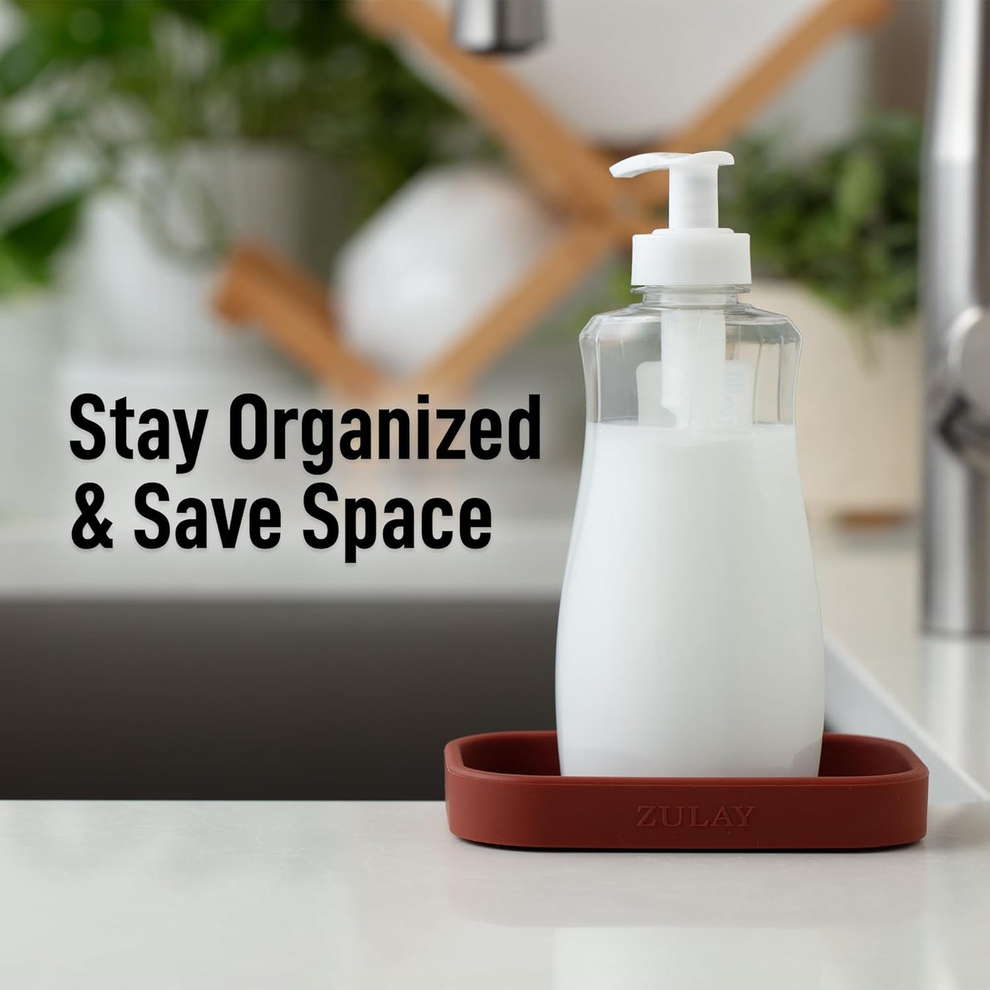 Zulay Kitchen (9x3.5in) Sponge Holder for Kitchen Sink - Flexible Heavy-Duty Multipurpose Sink Caddy - Counter Organizer for Kitchen, Bathroom, Makeup, Trinkets & More! (Grey)