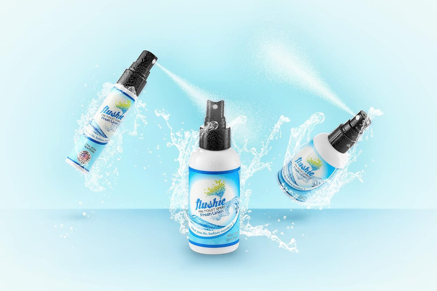 Flushie Pre-Toilet Spray Travel Size Toiletries Bathroom Spray for Toilet Deodorizer Traveling Essentials - Poop Odor Eliminator (Linen, 1oz 3pack)