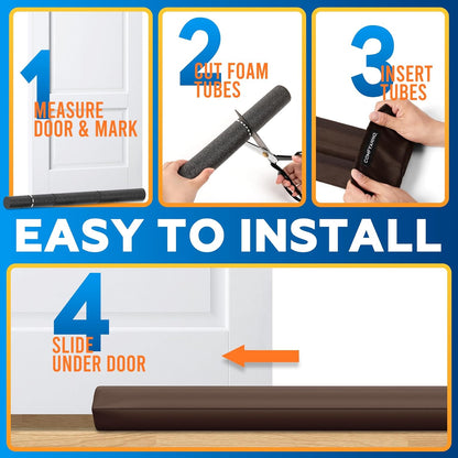 Comfyanno Under Door Draft Stopper - Bottom Door Seal & Gap Filler- Fits 30” to 36” Door, Block Noise, Sound, Air, Bugs, Dust, Easy to Install, Double Side Block, No Adhesive, Black