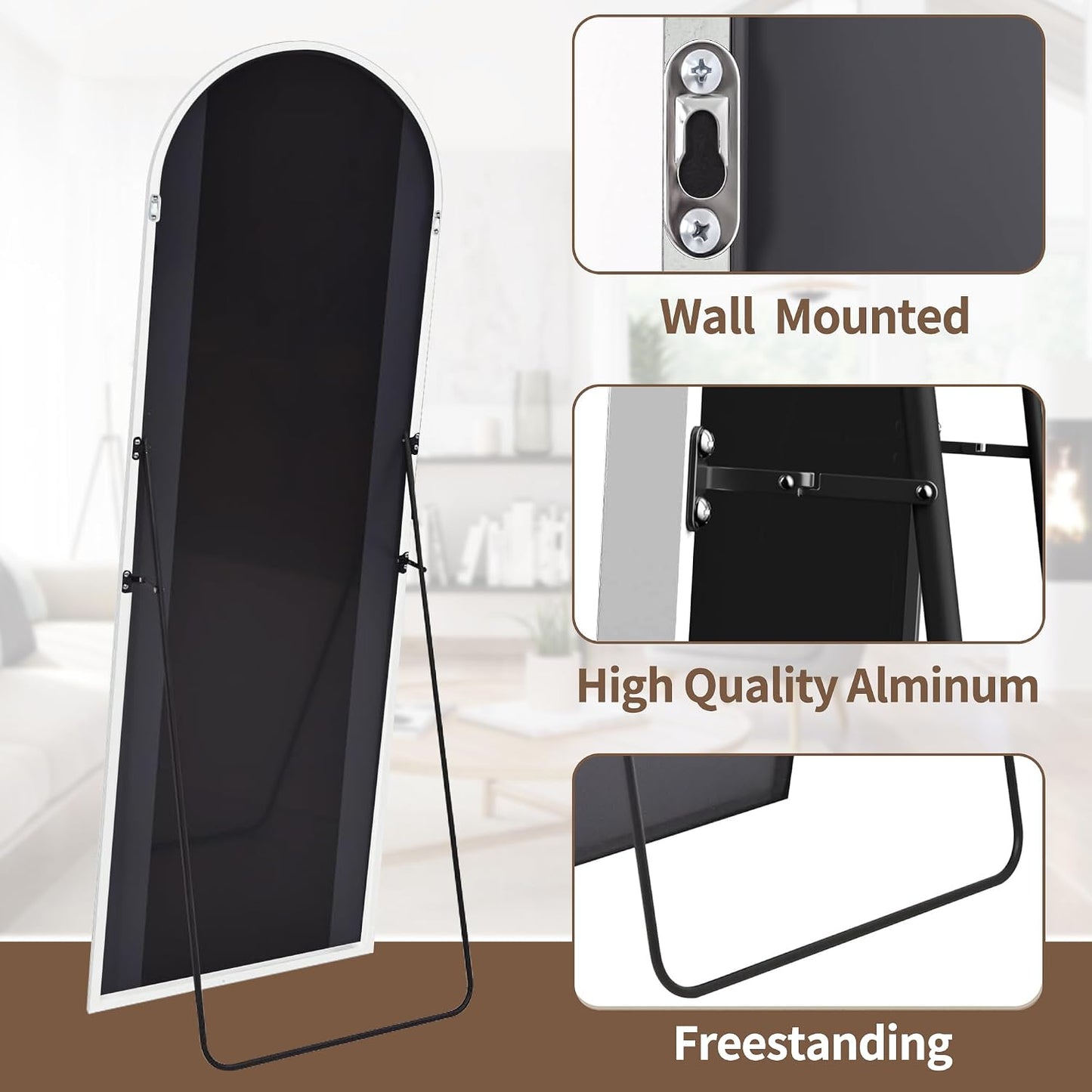 OGCAU Floor Full Length Mirror, 56"x20" Arched Full Body Mirror, Hanging or Leaning, Standing, Wall Mounted with Aluminum Frame for Bedroom Living Room, White