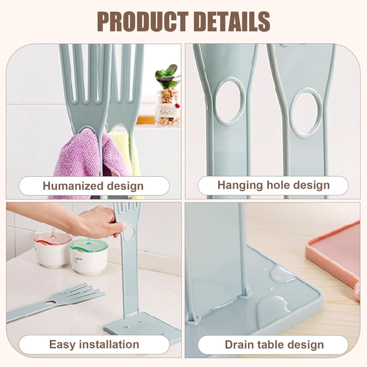 Kitchen Glove Holder, Finger Shape Plastic Dish Glove Dryer Holder with Hanging Hole, Detachable Glove Bag Drying Rack with Drain Tray for Long Gloves, Short Gloves, Rags