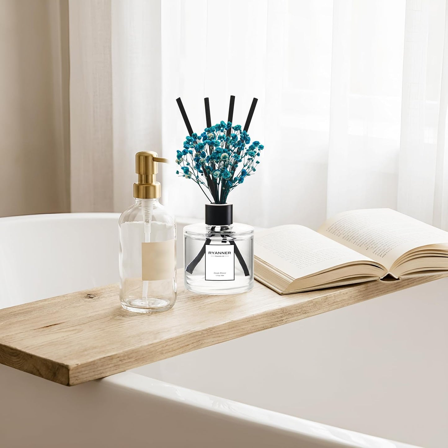 Reed Diffuser Set of 3 Pack,Lavender Eucalyptus/White Jasmine/Lemongrass Scented Oil Diffuser with 24 Sticks(1.7 fl oz Each Pack),Air Freshener for Bedroom Bathroom Office | Shelf Decor