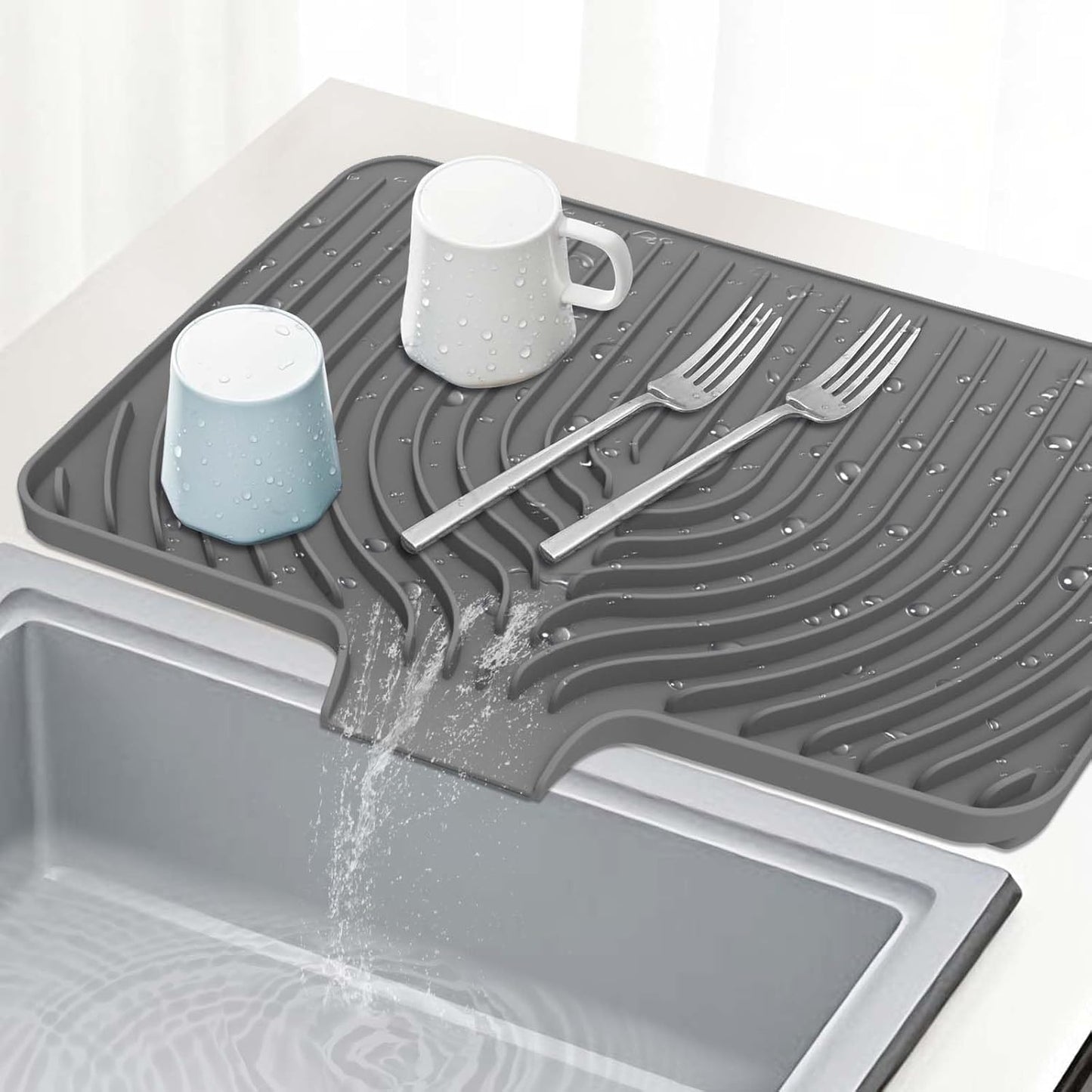 GUUKIN Sponge Holder for Kitchen Sink, Sink Caddy and Soap Tray | 10x4 inch Kitchen Sink Organizer | Compatible with Scrub Daddy, Kitchen Sink Accessories (Grey)