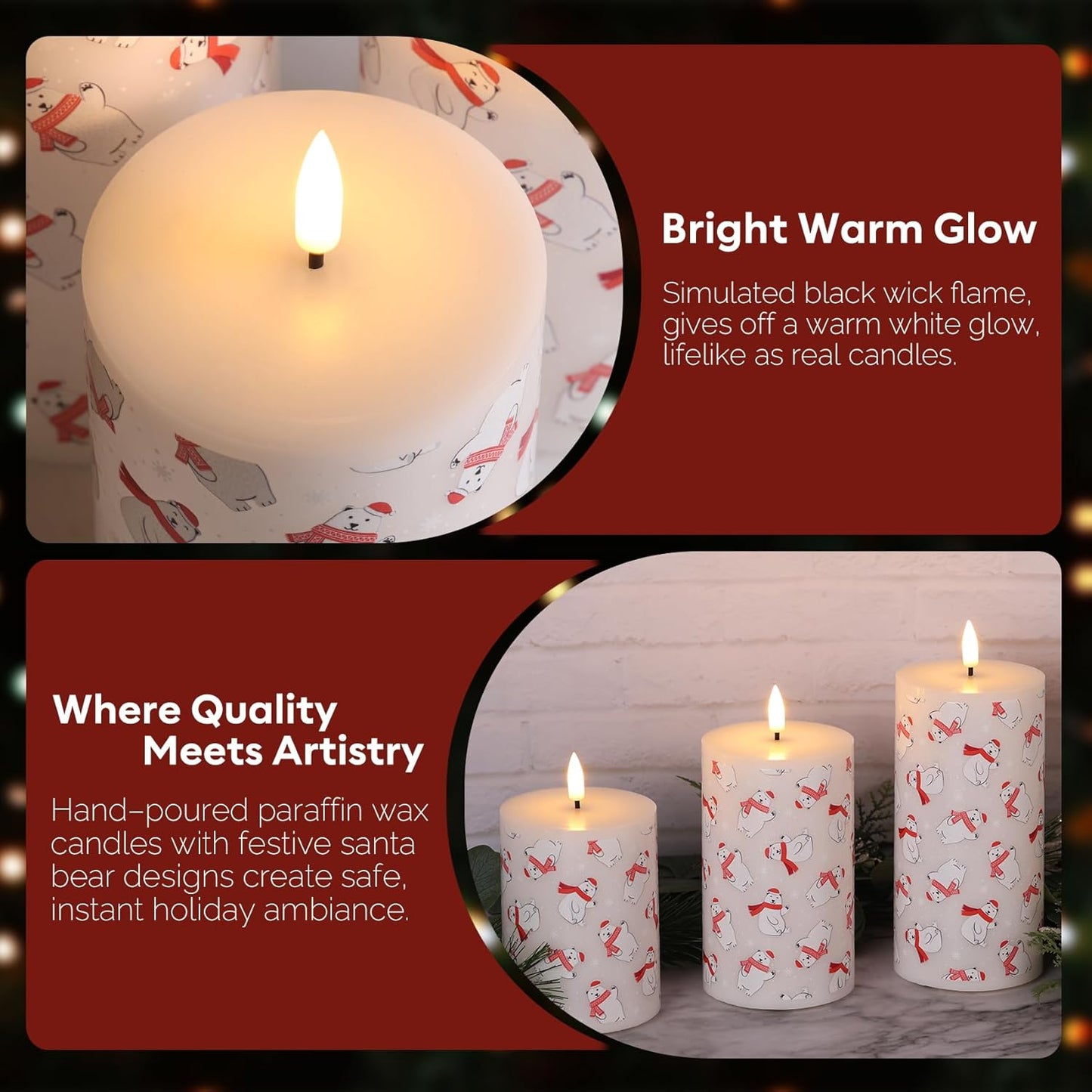 Eywamage White Real Wax Flameless Pillar Candles with Remote, Flickering Flat Top LED Battery Candles Set of 3