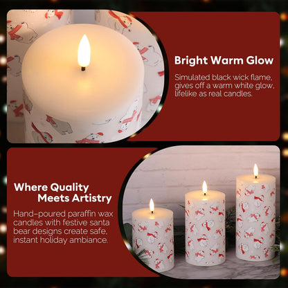 Eywamage White Real Wax Flameless Pillar Candles with Remote, Flickering Flat Top LED Battery Candles Set of 3