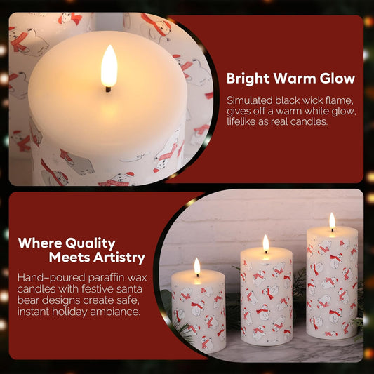 Eywamage White Real Wax Flameless Pillar Candles with Remote, Flickering Flat Top LED Battery Candles Set of 3