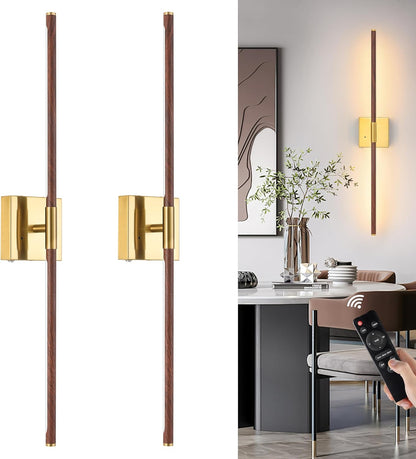 Morauroral Battery Operated Wall Sconces Set of 2, 10000mAh Rechargeable Sconces, 3000K-6000K Dimmable LED Wall Lamp with Remote, 24 Inch Black Gold Wireless Wall Lights for Bedroom, Living Room