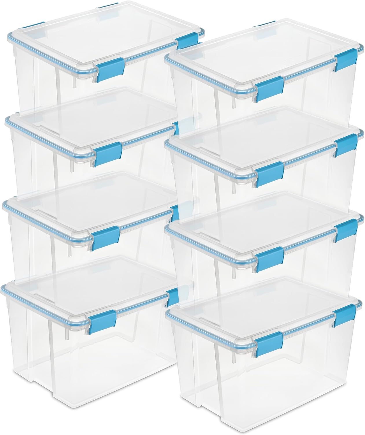 Sterilite 4-Pack Gasket Box, Home Storage Organizer Bins with Lids, 37 Quart – Stackable Clear Plastic Containers for Bedroom, Bathroom, Garage, Basement, or Attic