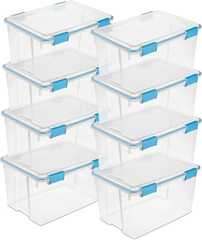 Sterilite 4-Pack Gasket Box, Home Storage Organizer Bins with Lids, 37 Quart – Stackable Clear Plastic Containers for Bedroom, Bathroom, Garage, Basement, or Attic