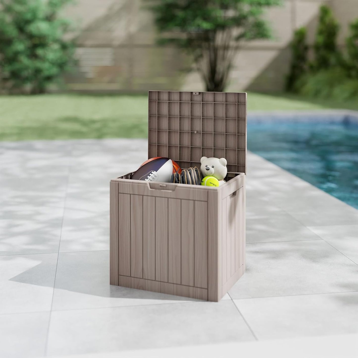 200 Gallon Deck Boxes Outdoor Waterproof, Outdoor Storage Box with Lockable Lid & UV-Resistant for Patio Furniture, Outdoor Cushions, Garden Tools and Pool Supplies, Light Brown