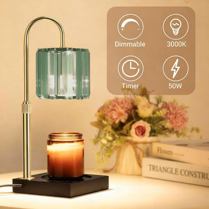 Yuichoy Candle Warmer Lamp with Timer, Dimmable Electric Candle Wamer Adjustable Height, Glass Modern Candles Melter Lamp, Gifts for Women Mom, Clear