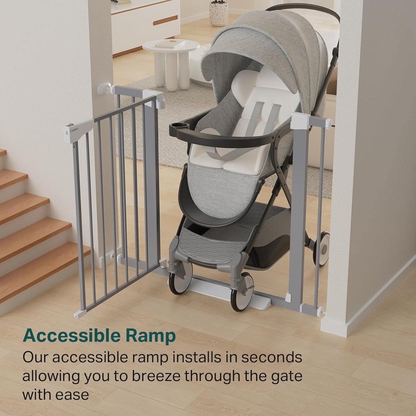 Cumbor 29.7-48" Baby Gate for Stairs, Mom's Choice Awards Winner-Dog Gate for Doorways, Auto Close Safety Pet Gate for Dogs Indoor, Easy Install Pressure Mounted Child Gate with Walk Thru Door, Brown