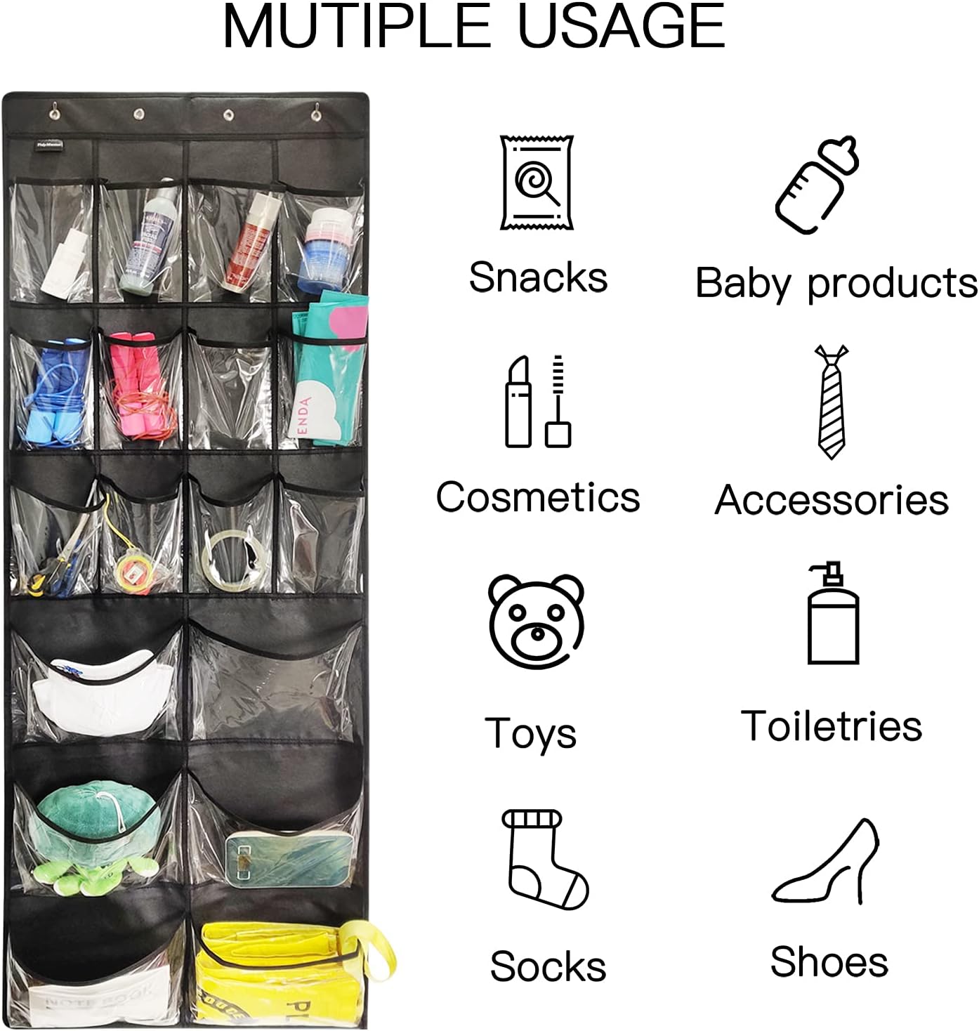 Extra Large Hanging Crystal Clear Over Door Shoe Organizers, Closet Shoe Organizer Shoe Rack Organizer Shoe Storage, 12+6Pockets, 4Hooks, white (59"x 21.6")