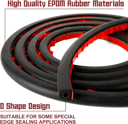 26Feet D Shape EPDM Foam Rubber Seal with Tape, 1/2”W Self-Adhesive Rubber Automotive Weather Stripping for Most Car,Truck, Boat, Auto, RV, Marine, Garage Doors/Window and More