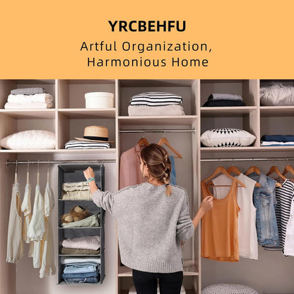 2 Packs Hanging Closet Organizer, 4-Shelf Closet Organizers and Storage with Side Pockets, Collapsible Hanging Shelves for Closet & RV & College Dorm,Beige