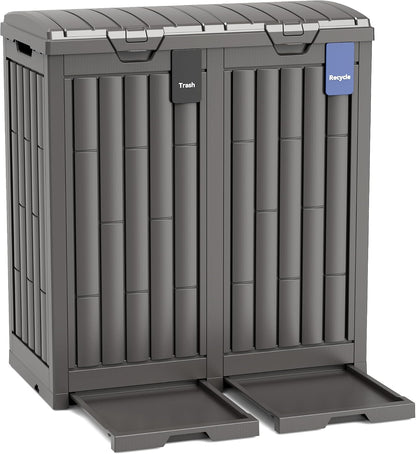 Outdoor Storage Box, 60 Gallon Waterproof Deck Box, Lockable Storage Container, Built-in Reinforcing Metal Rod Outside Resin Bin for Patio, Garden, Poolside and Garage