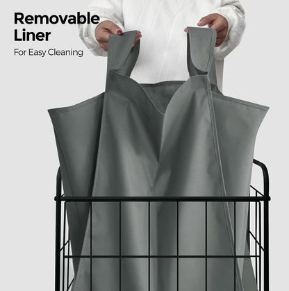 2 Section Laundry Hamper with Wheels and Brake, 100L Laundry Sorter Cart with 2 Removable Liner Bags, Metal Handle, Rolling Laundry Basket for Bedroom Laundry Room