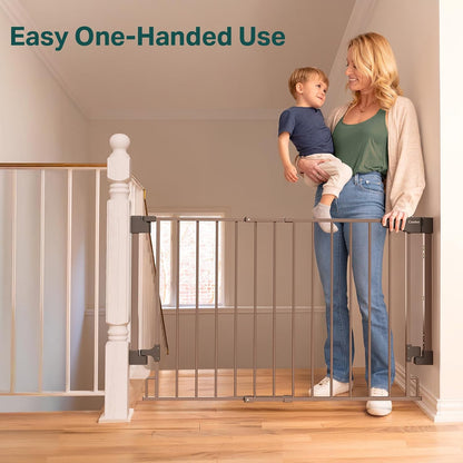 Cumbor 29.2–43" Baby Gate for Stairs, Hardware Mounted (Drill Required), Expandable No Bottom Bar Dog Gate, Auto Close Extra Wide Walk Thru, Pet & Toddler Proof Gate, Top & Bottom of Stairways (White)