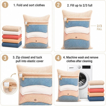 3-piece set extra-large 20×23.6 inch durable organic cotton mesh laundry bags, with sturdy zippers and breathable mesh, perfect for delicate items like underwear, clothes, pants, and socks.