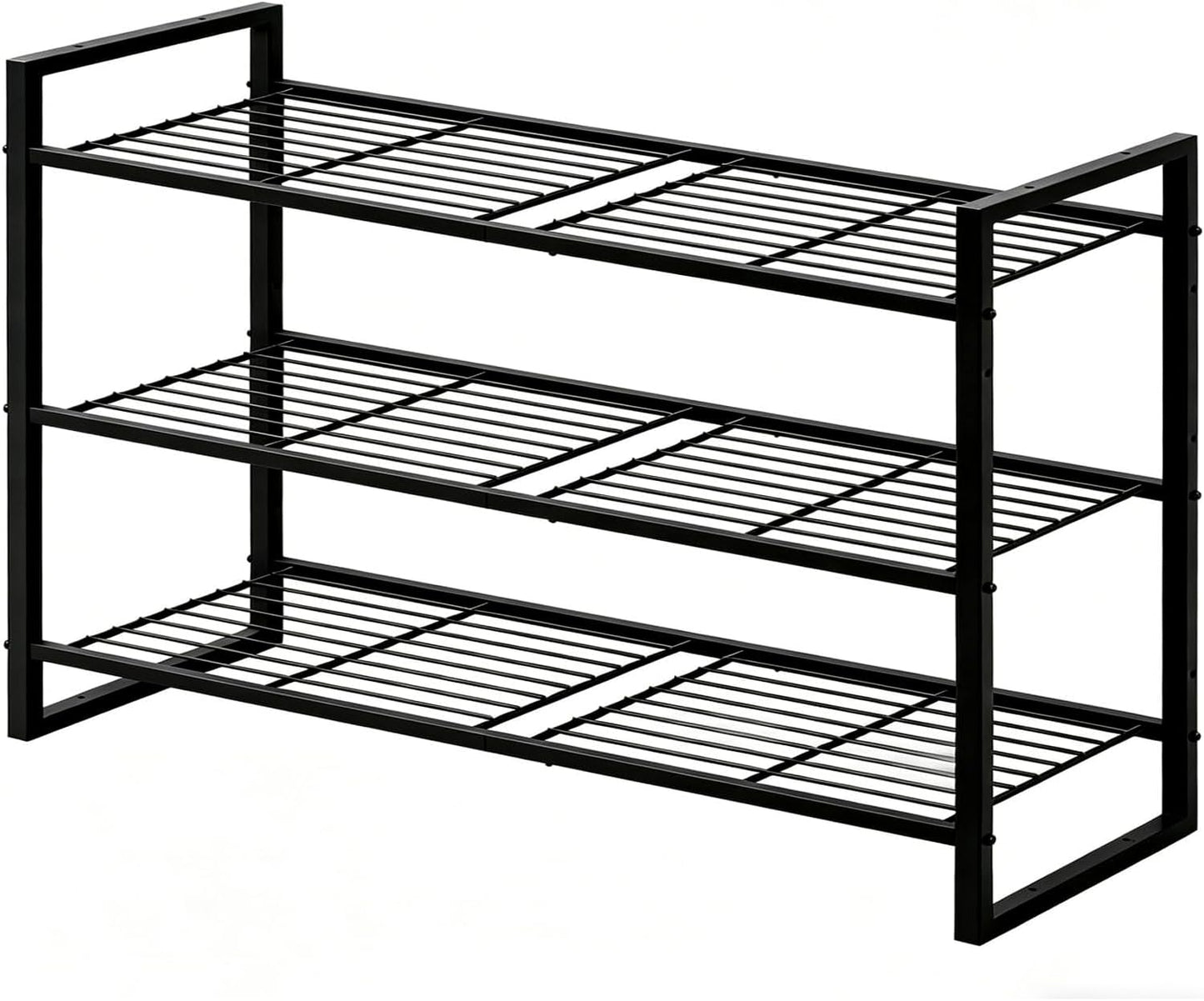 5-Tier Wide Shoe Rack, Metal Shoe Organizer for Closet, Stackable Freestanding Shoe Storage Shelf with Sturdy Wire Grid, Large Capacity Durable Shoe Rack for Entryway Bedroom, Black