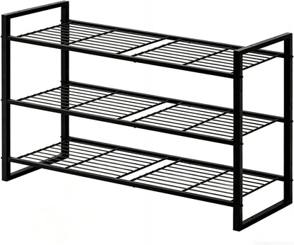 5-Tier Wide Shoe Rack, Metal Shoe Organizer for Closet, Stackable Freestanding Shoe Storage Shelf with Sturdy Wire Grid, Large Capacity Durable Shoe Rack for Entryway Bedroom, Black