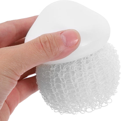 NUOBESTY Kitchen Dish Brush and Scrub Brush Set with Handle, Replaceable Steel Wire Scrubber Balls, Small Sink Scrubber for Cleaning Pots and Dishes, White with 4 Replacement Heads,